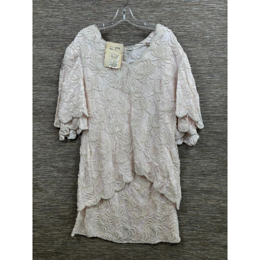 Vintage Saks Fifth Avenue Skirt Set Womens 1X Pink Beaded Lace Formal Wedding